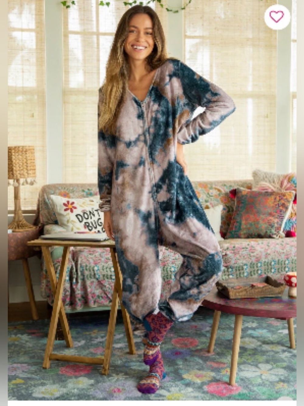 Natural Life Cozy Fleece Tie-Dye Onesie of Lounge Jumpsuit